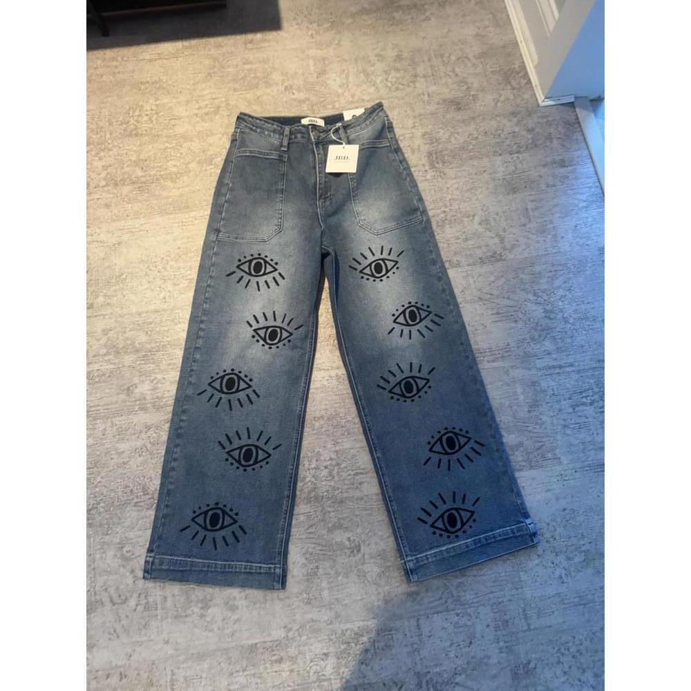 NWT JBD Custom Hand Painted Evil Eye stretch wide leg jeans sz 28